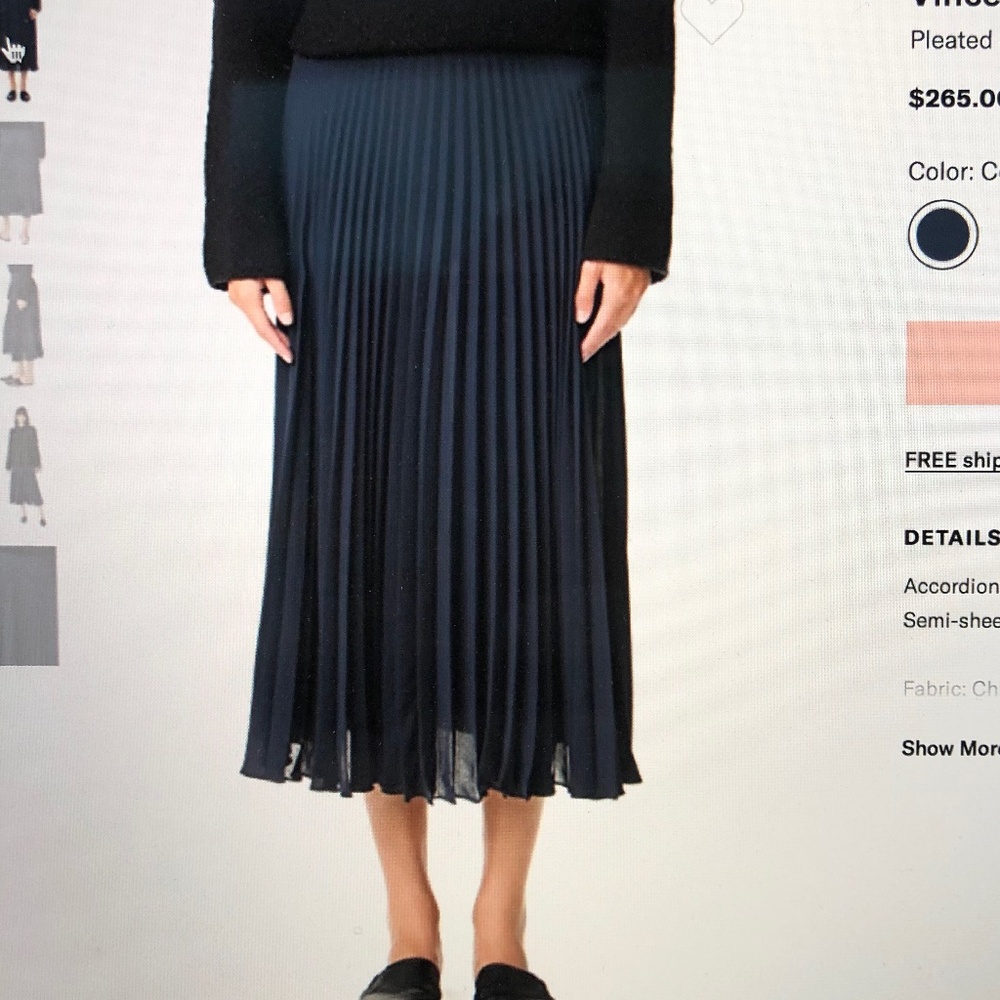 VINCE Pleated Skirt, SZ 2, Coastal Blue